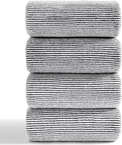 4 Piece Bath Towel Set 35"x70"Oversized Bath Towel for Bathroom Ultra Soft Fluffy Extra Large Bath Sheet Luxury Premium Bathroom Towel Highly Absorbent Quick Dry Shower Towel for Hotel Spa,Black White