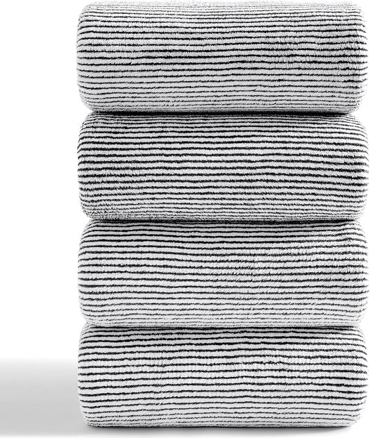 4 Piece Bath Towel Set 35"x70"Oversized Bath Towel for Bathroom Ultra Soft Fluffy Extra Large Bath Sheet Luxury Premium Bathroom Towel Highly Absorbent Quick Dry Shower Towel for Hotel Spa,Black White