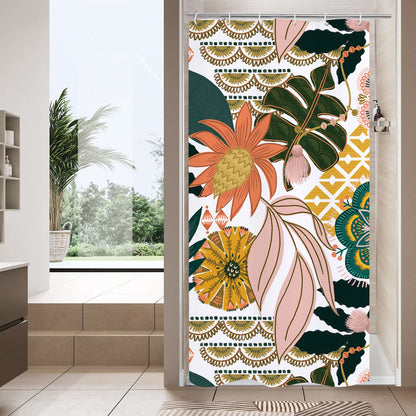 Boho Floral Shower Curtain, Vintage Botanical Fabric Curtain, 72 x 72