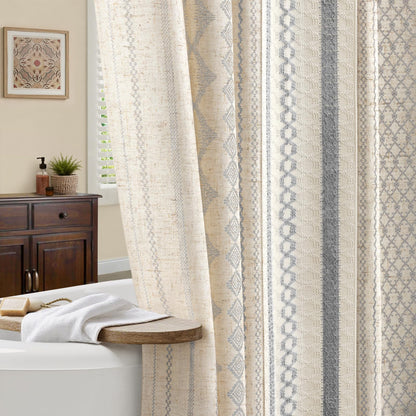 Natural Linen Boho Shower Curtain,72" W x 72" L