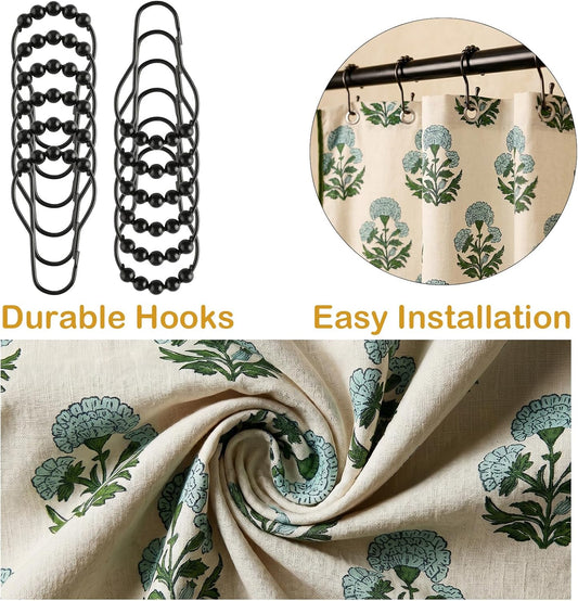 Boomkin Block Print Scalloped Shower Curtain Set with 12 Hooks