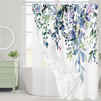 Gibelle 3 in 1 Shower Curtain Set, Grey Eucalyptus Curtain 72x72