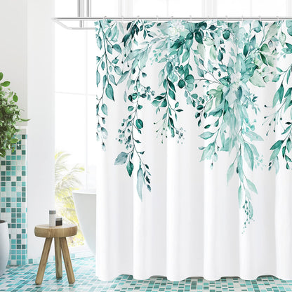 Gibelle Grey Eucalyptus Shower Curtain, Watercolor Floral Print, 72x72