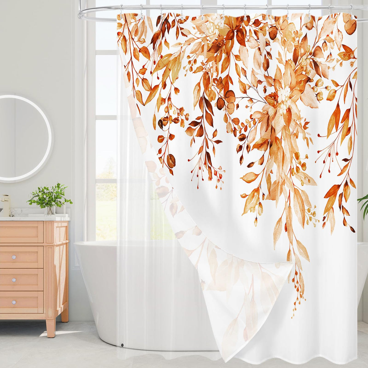 Gibelle 3 in 1 Shower Curtain Set, Grey Eucalyptus Curtain 72x72