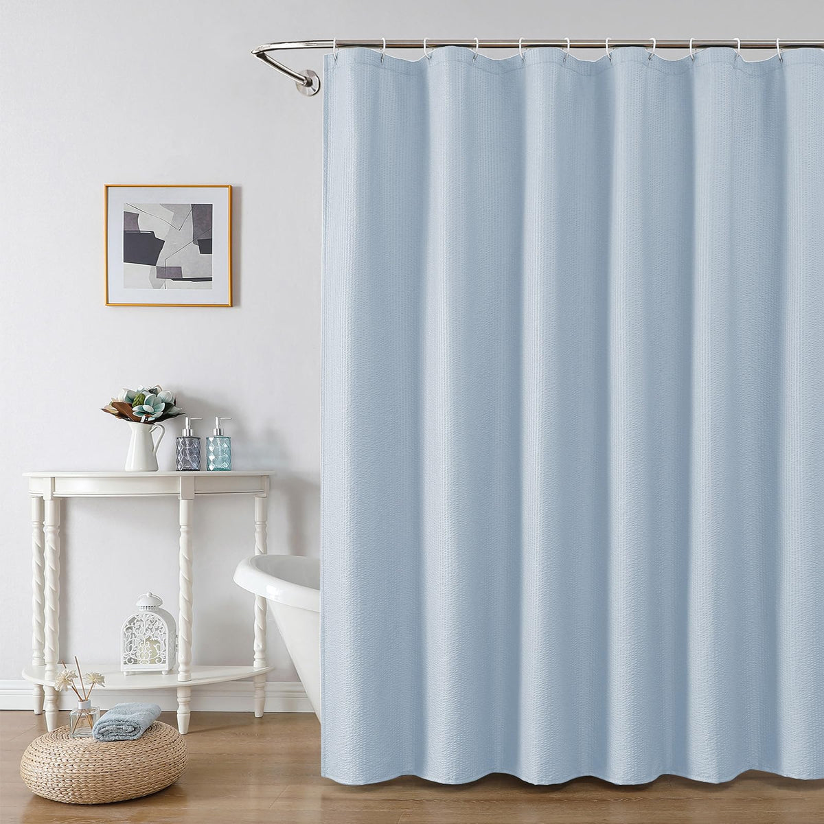 OWENIE Pink Shower Curtain for Bathroom 72x72 Inch, 3D Embossed Textured Waffle Fabric Shower Curtains, Soft Hotel Farmhouse Style, Water Repellent, Machine Washable, Pink, 72" W x 72" L