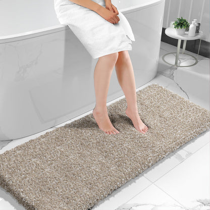 Yimobra Bathroom Rugs Non Slip Washable, Ultra Soft and Water Absorbent Bath Mats, Fluffy Shower Mat Outside, Plush Matts for Bathroom Floor/Sink, 24X17, Home Decor Accessories, Light Gray and White