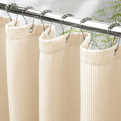AmazerBath White Shower Curtain Fabric, Waffle Shower Curtains for Bathroom, Cloth Shower Curtain Heavy Duty, Thick Bathroom Shower Curtains Hotel Quality, Premium Polyester, 72x72 Inches