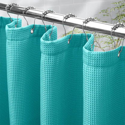 AmazerBath White Shower Curtain Fabric, Waffle Shower Curtains for Bathroom, Cloth Shower Curtain Heavy Duty, Thick Bathroom Shower Curtains Hotel Quality, Premium Polyester, 72x72 Inches