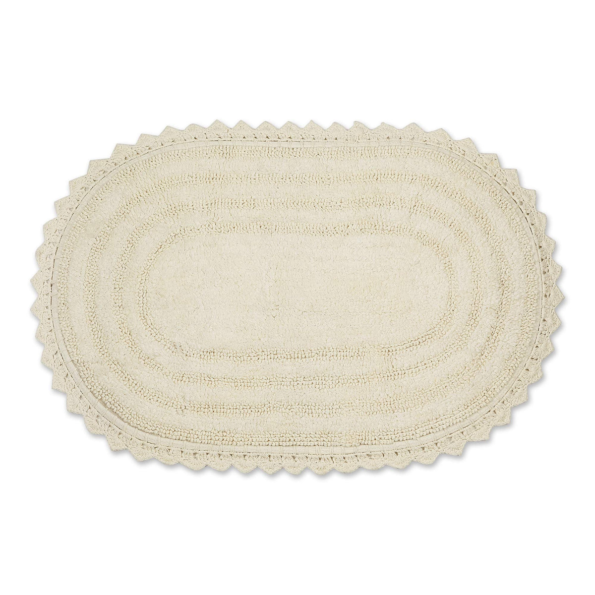 DII Crochet Collection Reversible Bath Mat, Small Oval, 17x24, White