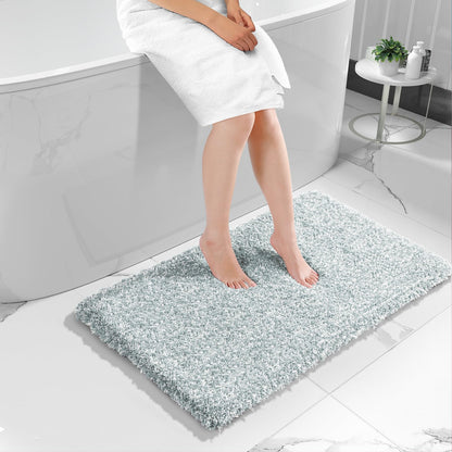 Yimobra Bathroom Rugs Non Slip Washable, Ultra Soft and Water Absorbent Bath Mats, Fluffy Shower Mat Outside, Plush Matts for Bathroom Floor/Sink, 24X17, Home Decor Accessories, Light Gray and White
