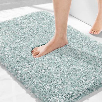 Yimobra Bathroom Rugs Non Slip Washable, Ultra Soft and Water Absorbent Bath Mats, Fluffy Shower Mat Outside, Plush Matts for Bathroom Floor/Sink, 24X17, Home Decor Accessories, Light Gray and White