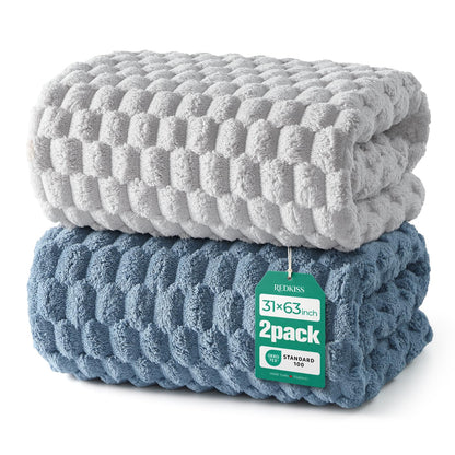 REDKISS Microfiber Bath Towels of 4-27x55 Inches Bath Towel Large, Highly Absorbent Towels for Bathroom, Quick Drying, Super Soft, Lint Free Fluffy Shower Towel for Gym, SPA, Gray, Blue