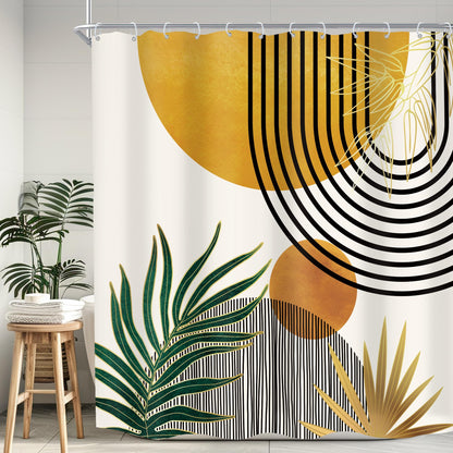 KOMLLEX Mid Century Green Boho Shower Curtain, Abstract Modern Shower Curtains for Bathroom, Plant Botanical Minimalist Leaf Arch Sun Fabric Liner Waterproof Polyester 12 Pack Hooks 60Wx72L Inches