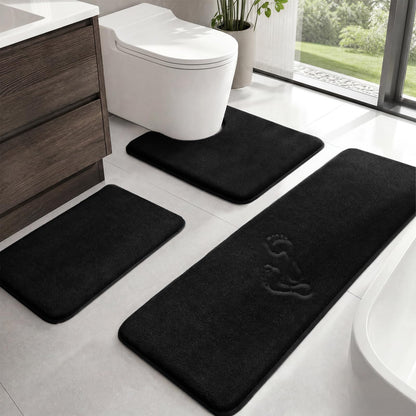 HUXMEYSON Bathroom Rugs Sets 3 Piece, Non-Slip & Quick Dry Bath Mat Set, Ultra Soft Velvet Bath Rugs for Bathroom, Toilet and Shower Floor, Grey