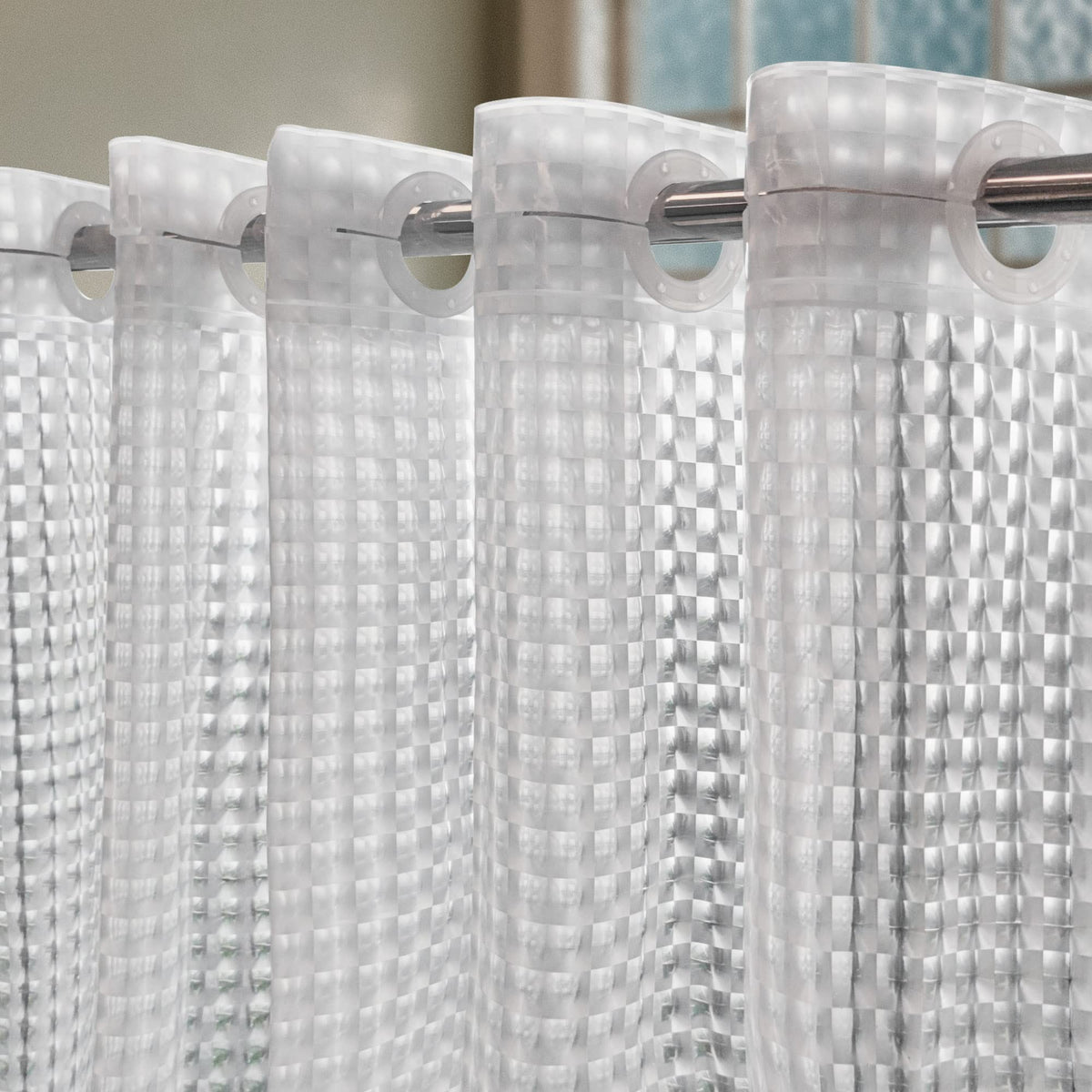 No Hook Shower Curtain or Liner, Standard Size 71 x 74, Pebble