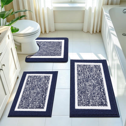 Pauwer Bathroom Rugs 3 Piece Set, Non Slip Washable Bath Mat, Dark Grey