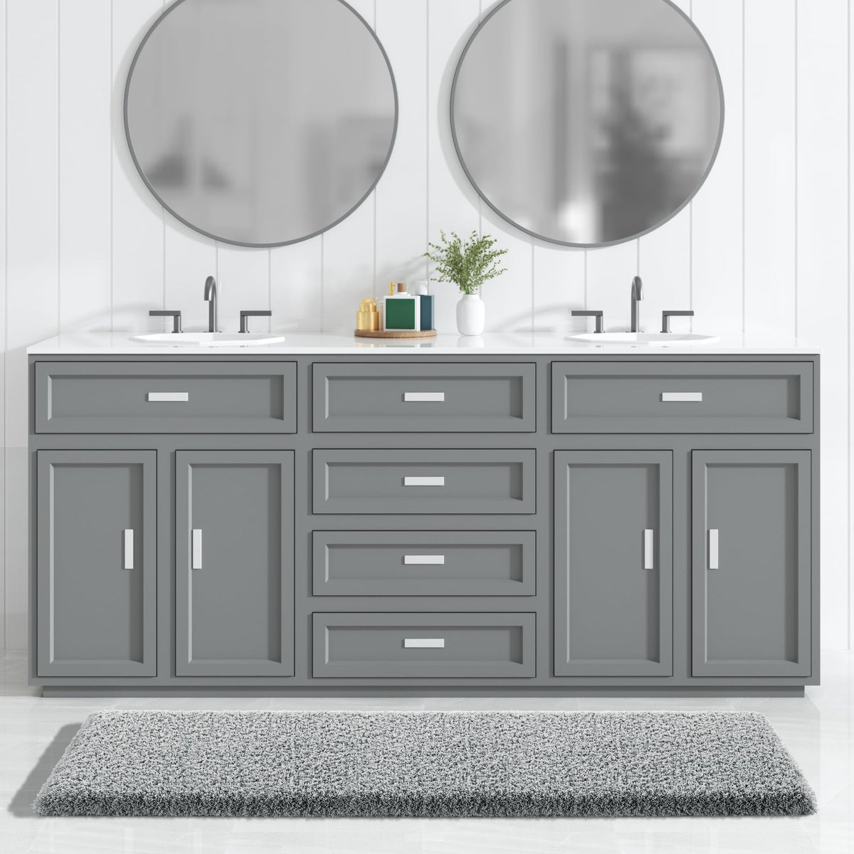 Yimobra Bathroom Rugs Non Slip Washable, Ultra Soft and Water Absorbent Bath Mats, Fluffy Shower Mat Outside, Plush Matts for Bathroom Floor/Sink, 24X17, Home Decor Accessories, Light Gray and White