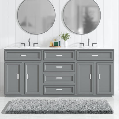 Yimobra Bathroom Rugs Non Slip Washable, Ultra Soft and Water Absorbent Bath Mats, Fluffy Shower Mat Outside, Plush Matts for Bathroom Floor/Sink, 24X17, Home Decor Accessories, Light Gray and White