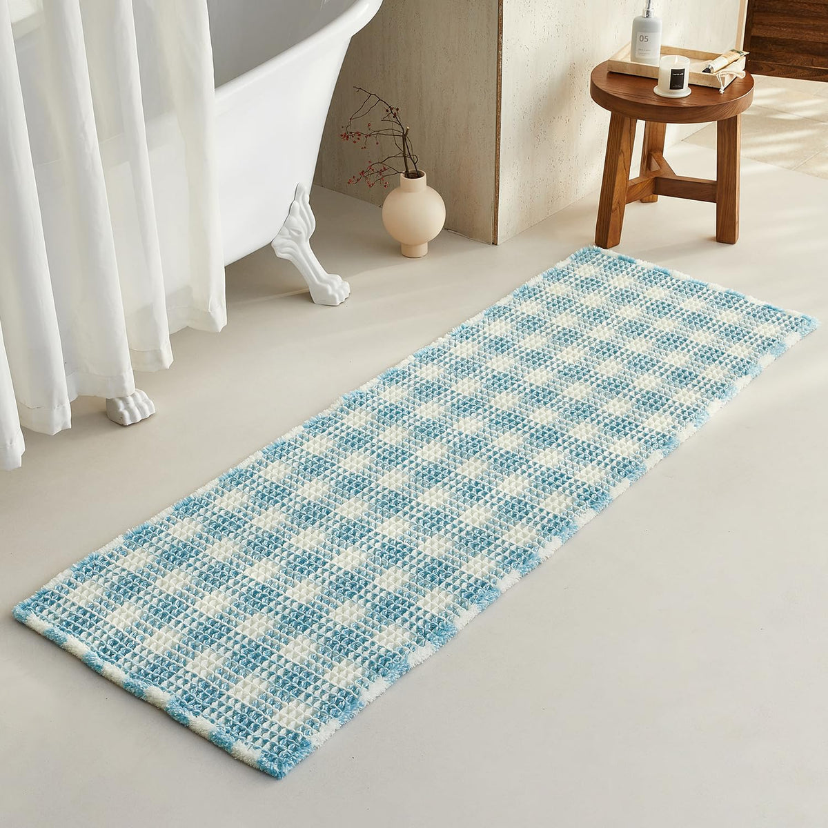 TYUU Waffle Bath Mat, Boho Bathroom Rugs Non Slip Washable, 30x20 Khaki