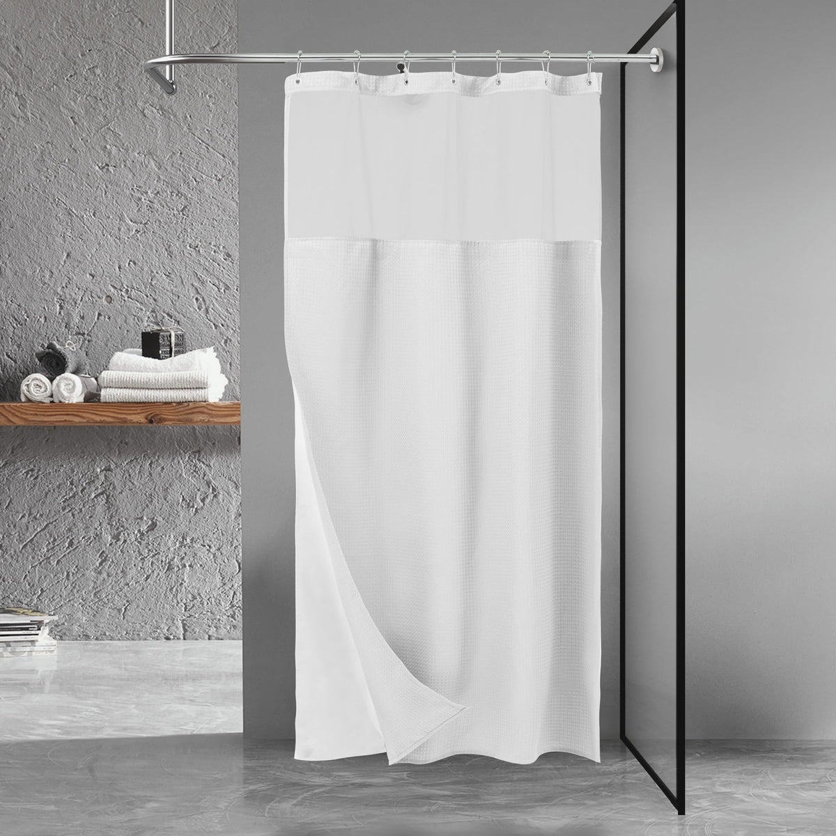 N&Y HOME Waffle Weave Shower Curtain with Snap-in Liner Set White, 71x72