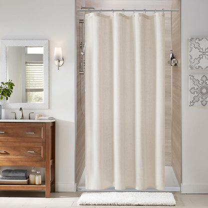 Naturoom Linen Shower Curtain 72 Inch Long for Bathroom Beige 1 Panel