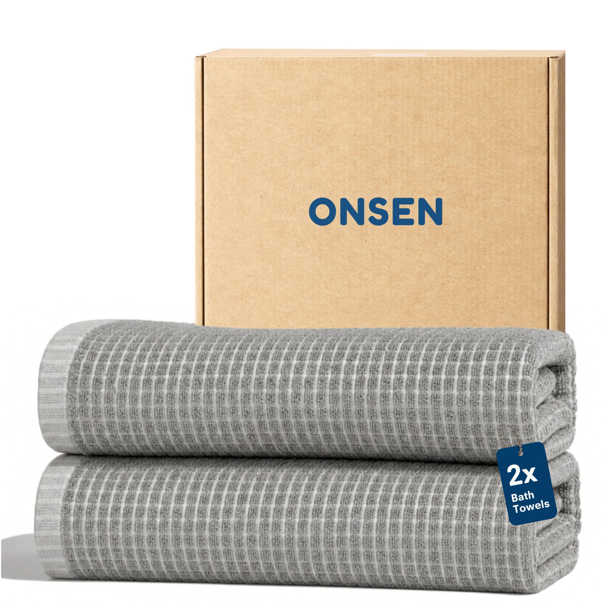 ONSEN Sculpted Terry Bath Towels, 100% American Cotton, Quick Dry Lint Free, Lightweight Absorbent Bath Towel Set with Hanging Loop, 28x55 in (Grey Fog, 2X Bath Towel)