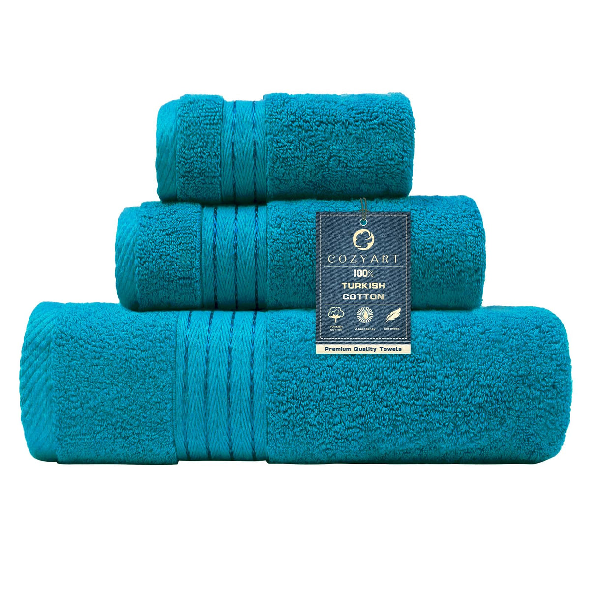 COZYART Luxury Bath Towel Set 6 Pcs, Dark Green 100% Turkish Cotton 650 GSM