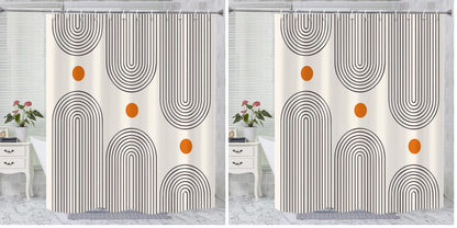 Boho Mid Century Shower Curtain, Modern Abstract with Hooks 72x72