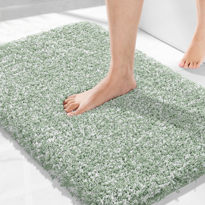 Yimobra Bathroom Rugs Non Slip Washable, Ultra Soft and Water Absorbent Bath Mats, Fluffy Shower Mat Outside, Plush Matts for Bathroom Floor/Sink, 24X17, Home Decor Accessories, Light Gray and White