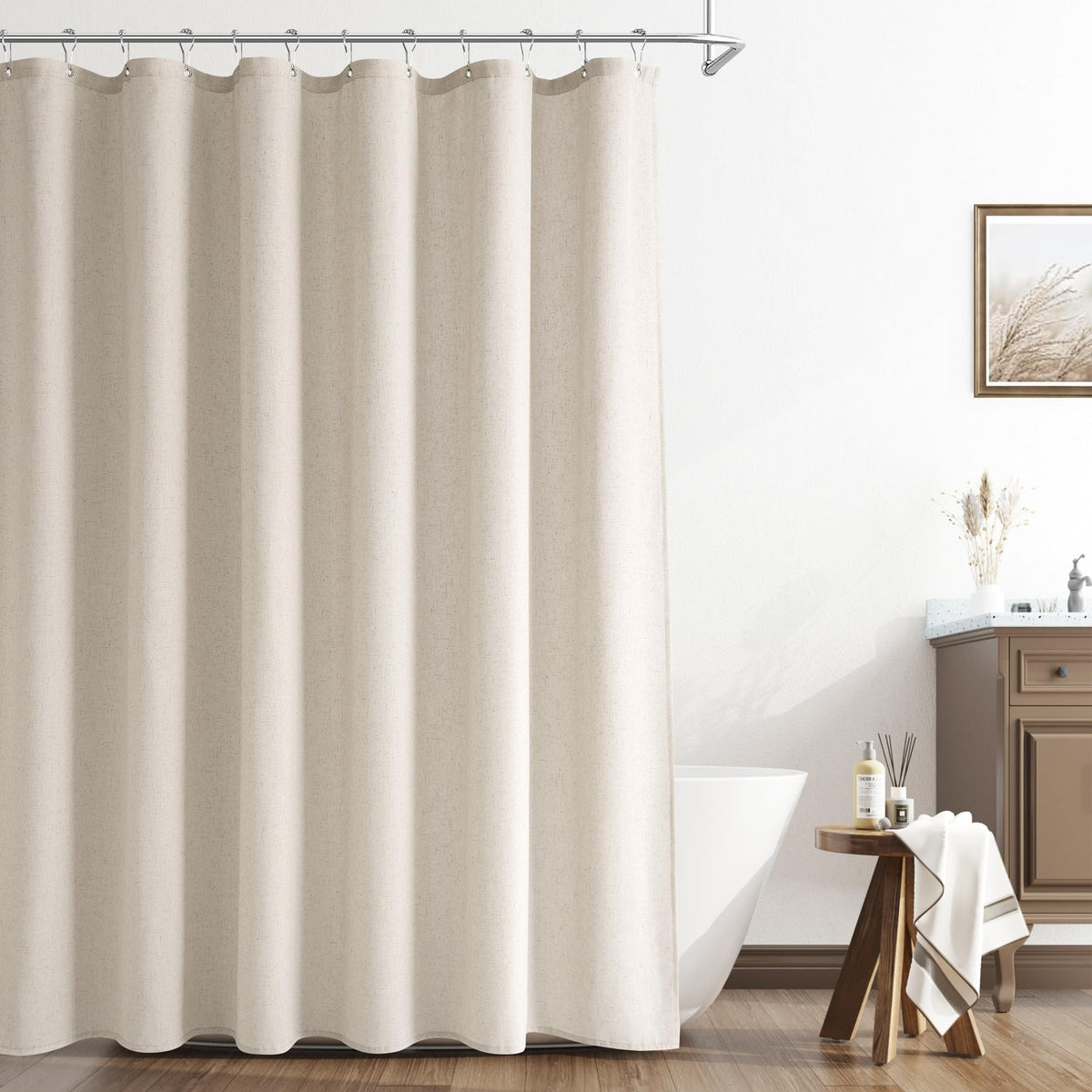 Naturoom Linen Shower Curtain 72 Inch Long for Bathroom Beige 1 Panel