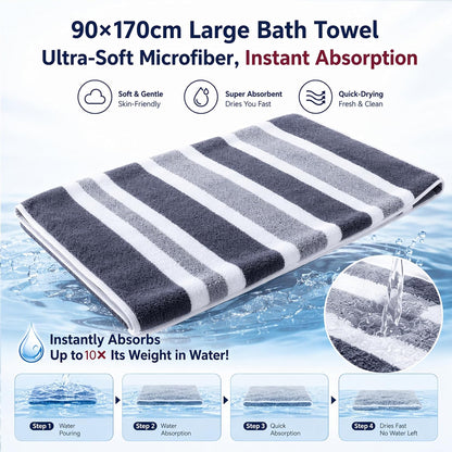 4 Pcs Large Microfiber Bath Towel Set, 34.6" x 67"(Gray)