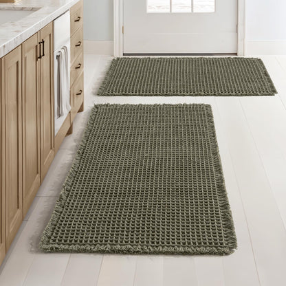 MIULEE Set of 2 Waffle Bathroom Rugs Boho Bath Mat Brown 18x30 Inch