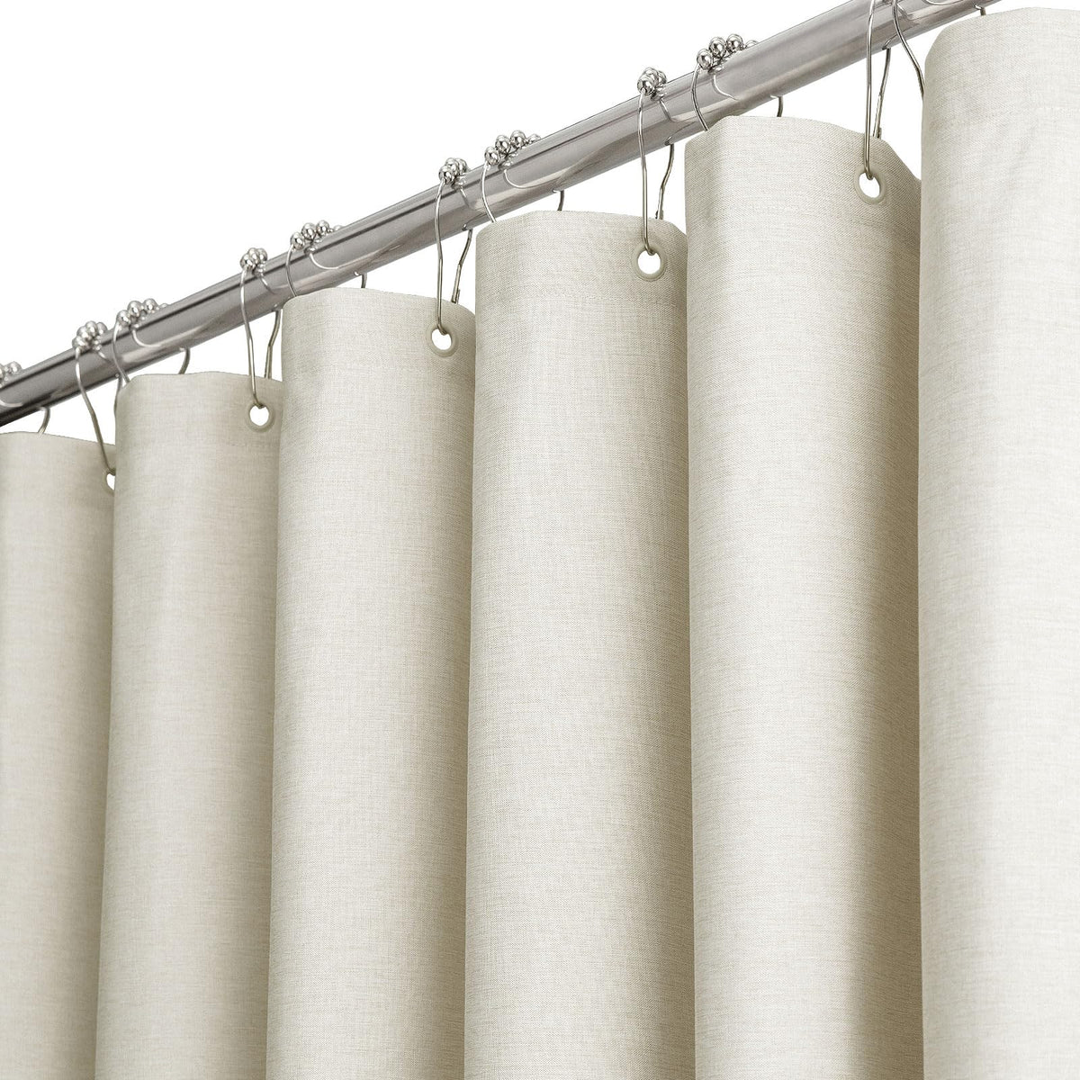 BTTN Beige Linen Textured Waterproof Cloth Shower Curtain Set, 72x72, Cream