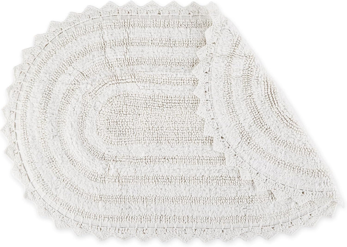 DII Crochet Collection Reversible Bath Mat, Small Oval, 17x24, White