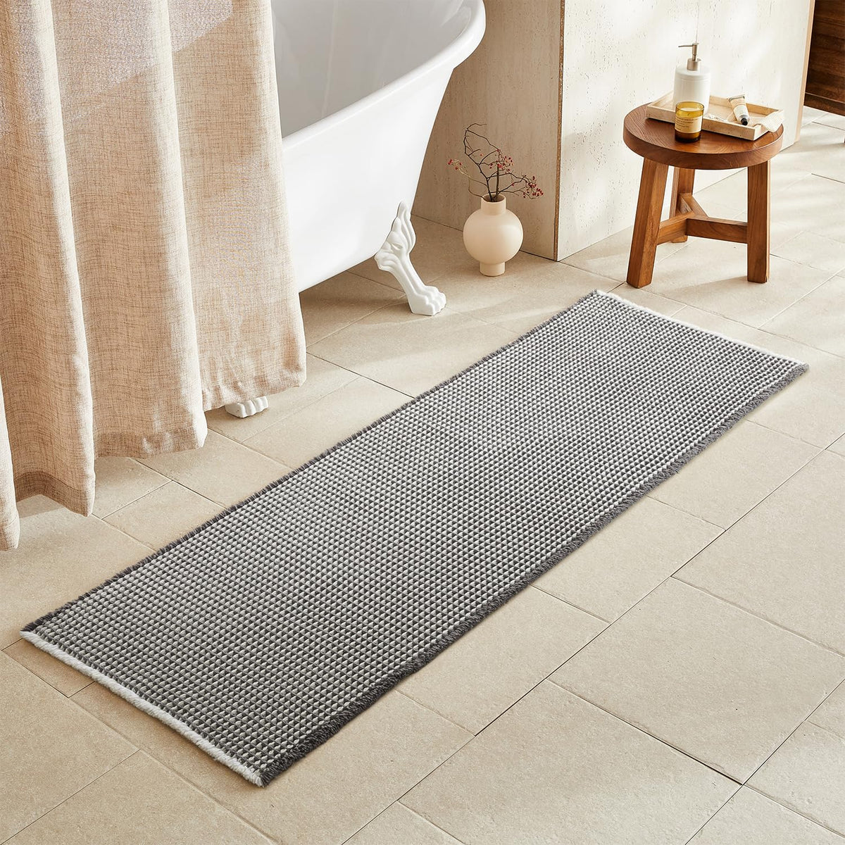 TYUU Waffle Bath Mat, Boho Bathroom Rugs Non Slip Washable, 30x20 Khaki