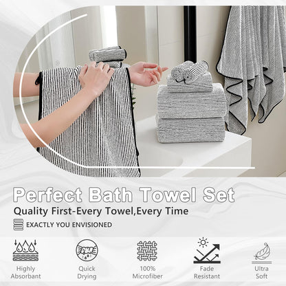 4 Piece Bath Towel Set 35"x70"Oversized Bath Towel for Bathroom Ultra Soft Fluffy Extra Large Bath Sheet Luxury Premium Bathroom Towel Highly Absorbent Quick Dry Shower Towel for Hotel Spa,Black White