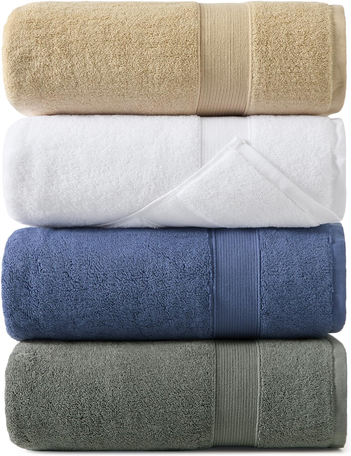 REDKISS 100% Luxury Cotton Bath Towels 4-Pack, Ultra-Thick, Plush, Soft & Highly Absorbent for Bathroom, Hotel, Spa and Home - 27" x 55"