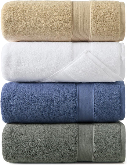 REDKISS 100% Luxury Cotton Bath Towels 4-Pack, Ultra-Thick, Plush, Soft & Highly Absorbent for Bathroom, Hotel, Spa and Home - 27" x 55"