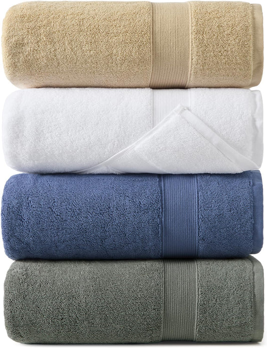 REDKISS 100% Luxury Cotton Bath Towels 4-Pack, Ultra-Thick, Plush, Soft & Highly Absorbent for Bathroom, Hotel, Spa and Home - 27" x 55"