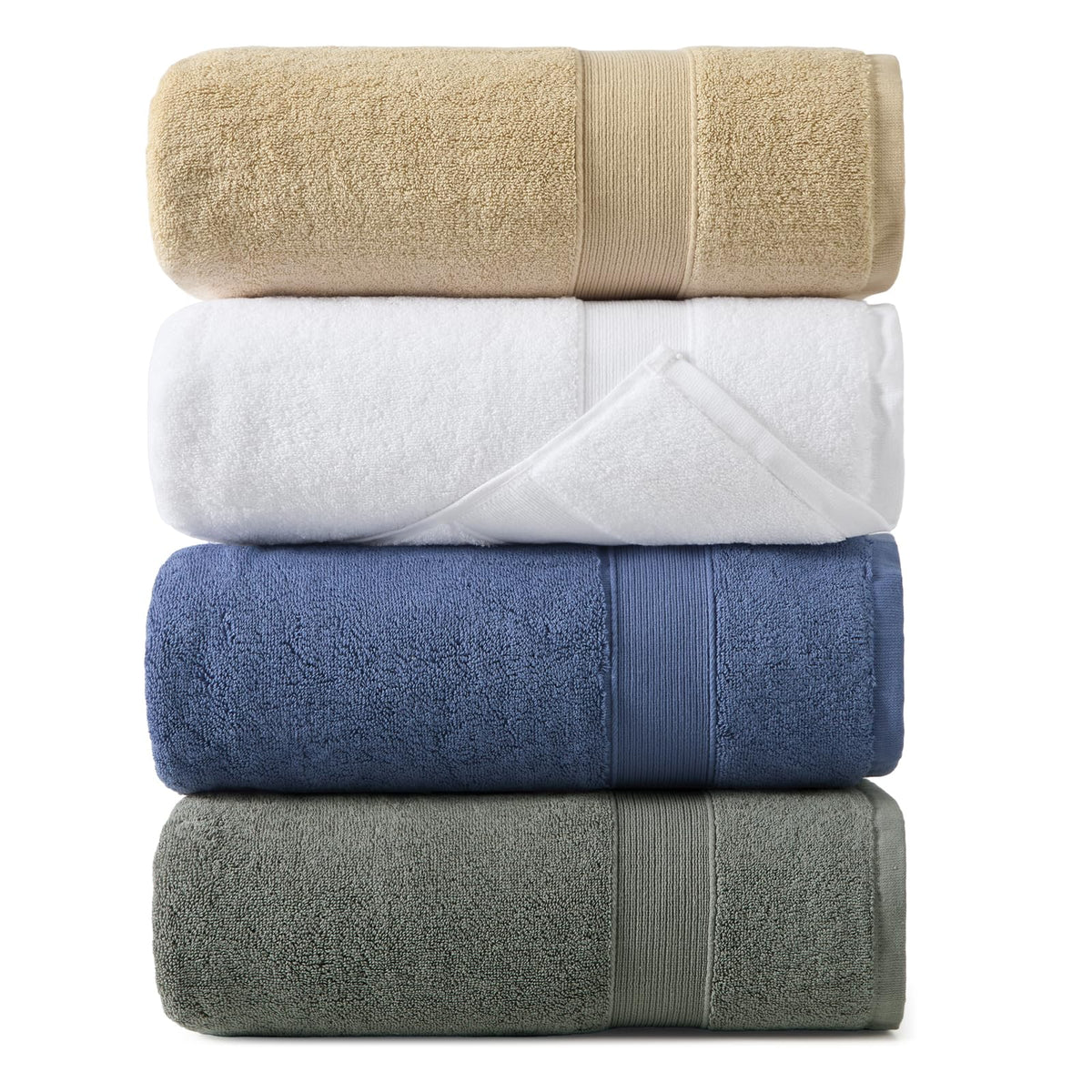 REDKISS 100% Luxury Cotton Bath Towels 4-Pack, Ultra-Thick, Plush, Soft & Highly Absorbent for Bathroom, Hotel, Spa and Home - 27" x 55"