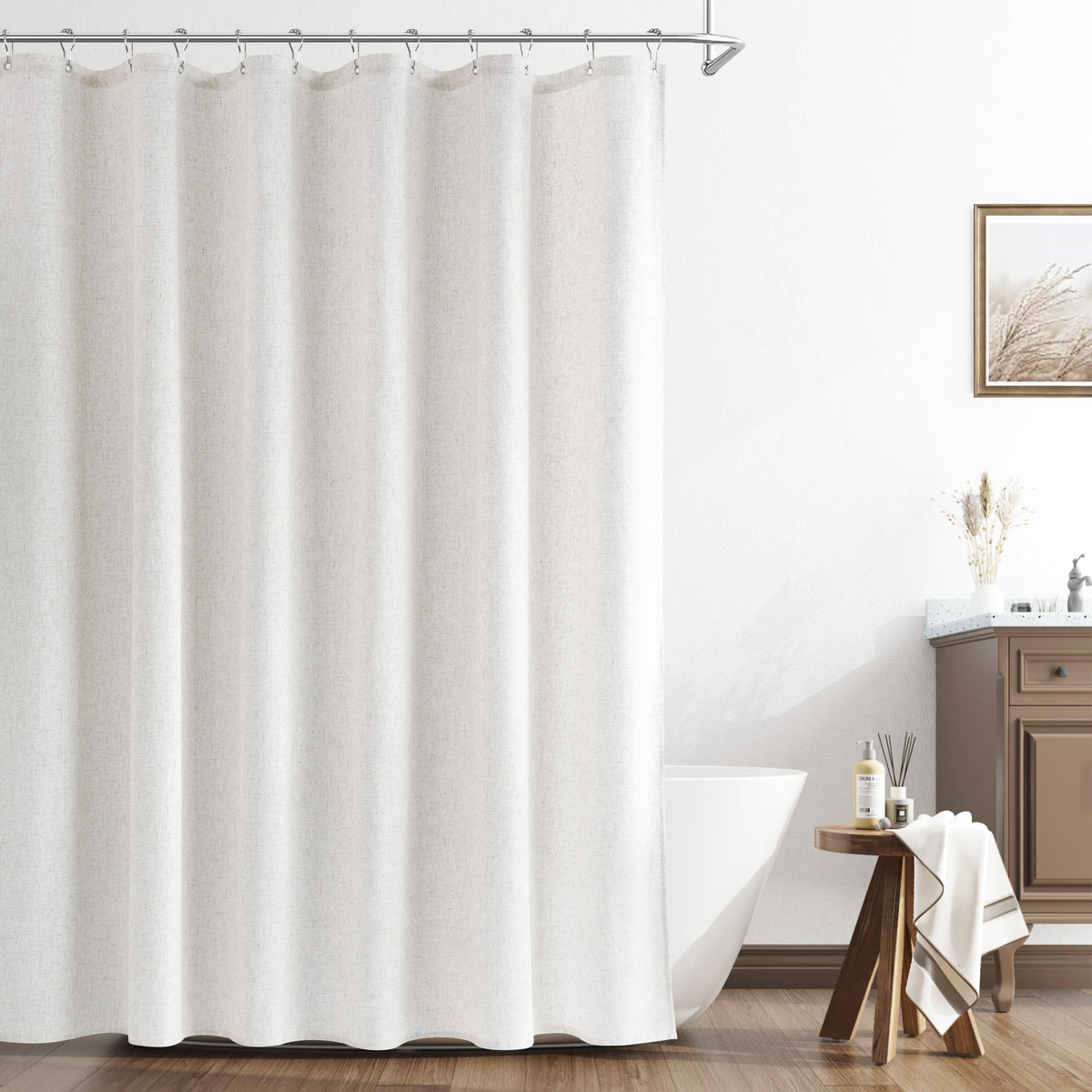 Naturoom Linen Shower Curtain 72 Inch Long for Bathroom Beige 1 Panel