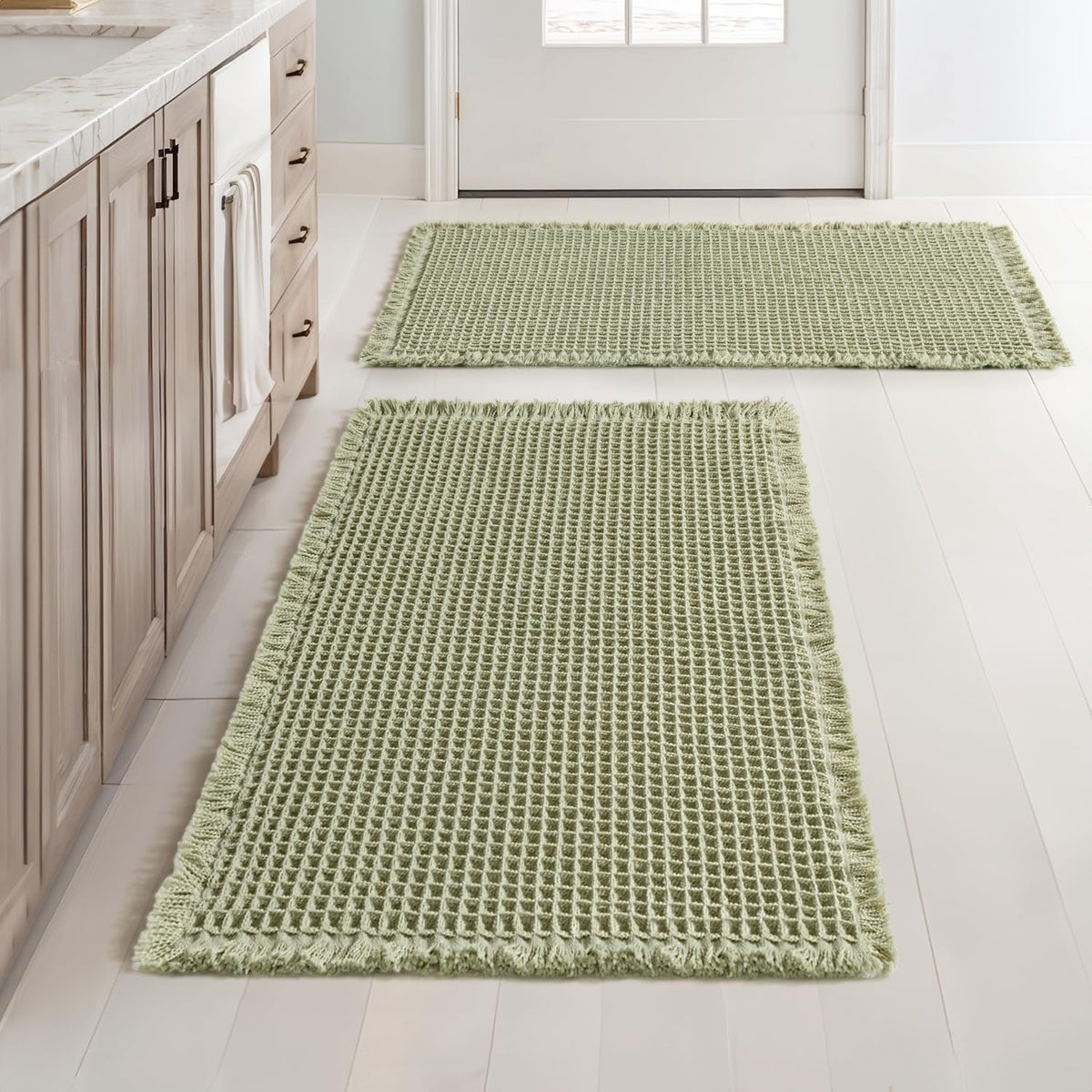 MIULEE Set of 2 Waffle Bathroom Rugs Boho Bath Mat Brown 18x30 Inch