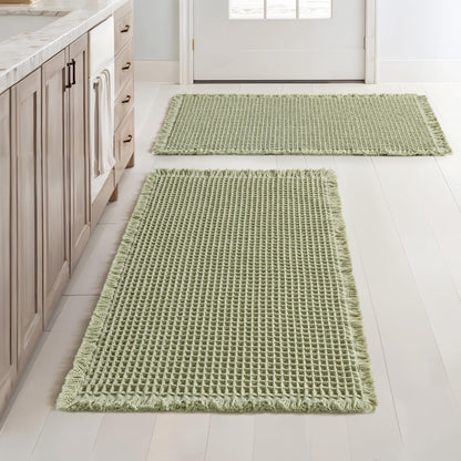 MIULEE Set of 2 Waffle Bathroom Rugs Boho Bath Mat Brown 18x30 Inch