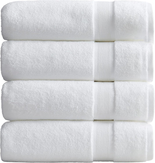 Springtree Home Luxury Bamboo Rayon Plush Bath Towel Set | 4-Pack | White