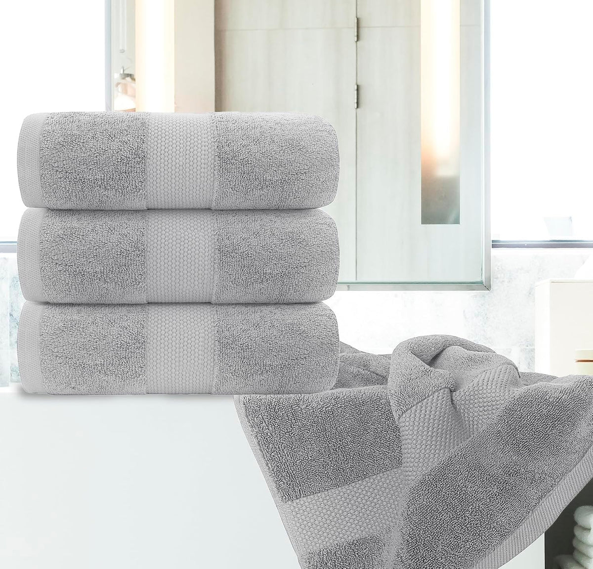 White Classic Luxury Dolphin Gray Bath Towels 4 Pack, 27x54, Turkish Cotton