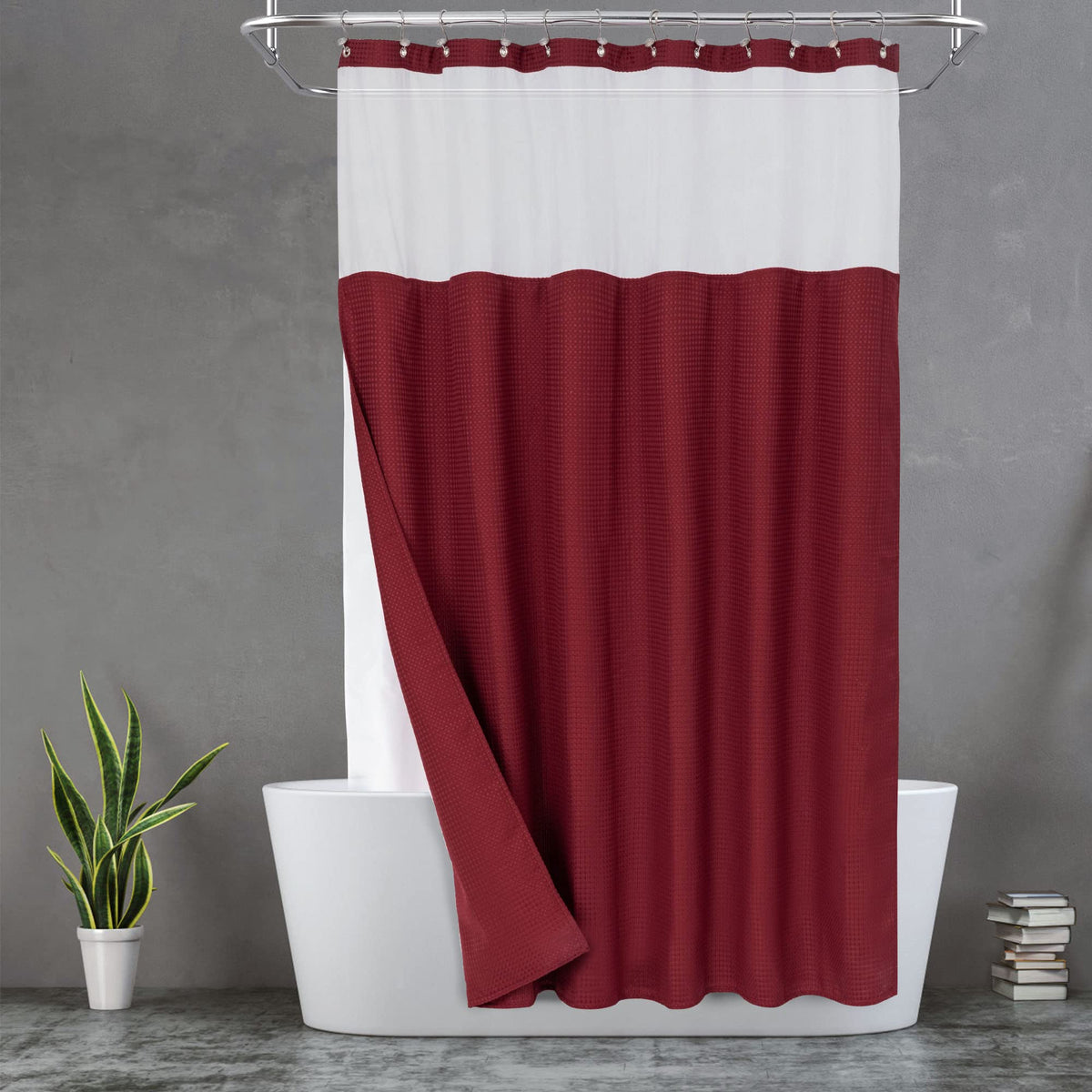 N&Y HOME Waffle Weave Shower Curtain with Snap-in Liner Set White, 71x72