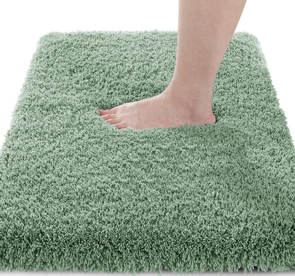 Yimobra Bathroom Rugs Non Slip Washable, Ultra Soft and Water Absorbent Bath Mats, Fluffy Shower Mat Outside, Plush Matts for Bathroom Floor/Sink, 24X17, Home Decor Accessories, Light Gray and White