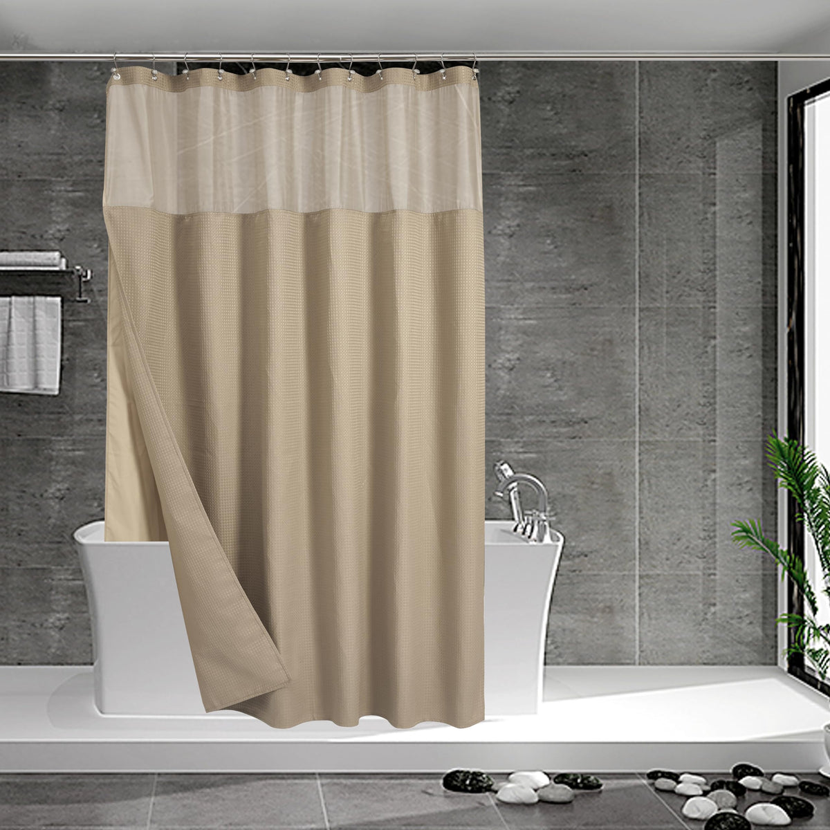 N&Y HOME Waffle Weave Shower Curtain with Snap-in Liner Set White, 71x72