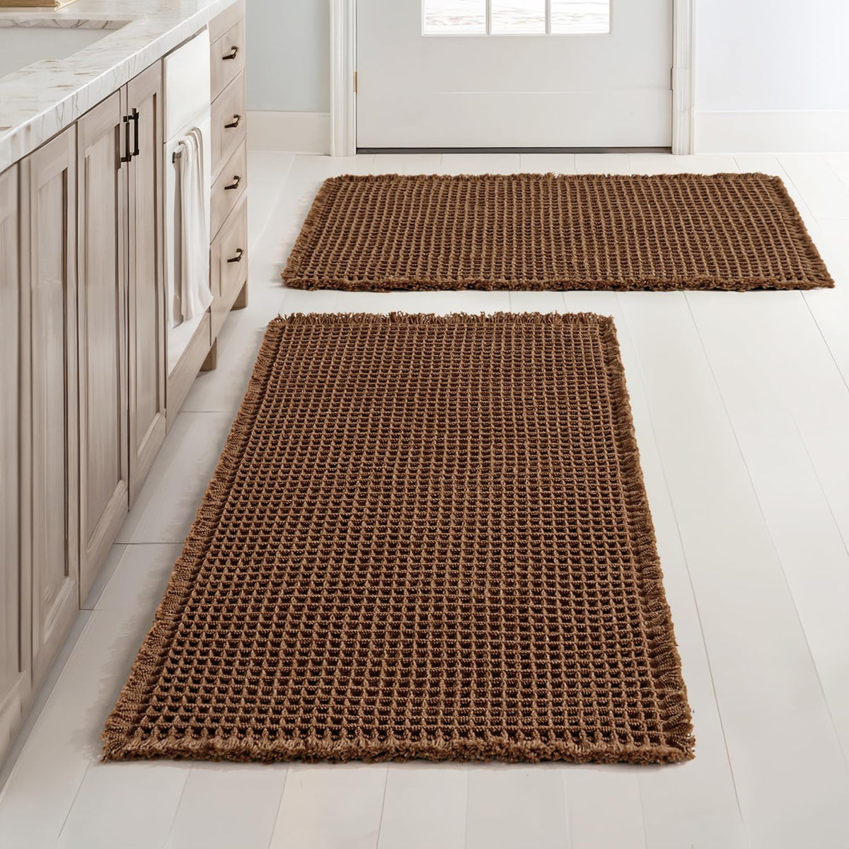 MIULEE Set of 2 Waffle Bathroom Rugs Boho Bath Mat Brown 18x30 Inch