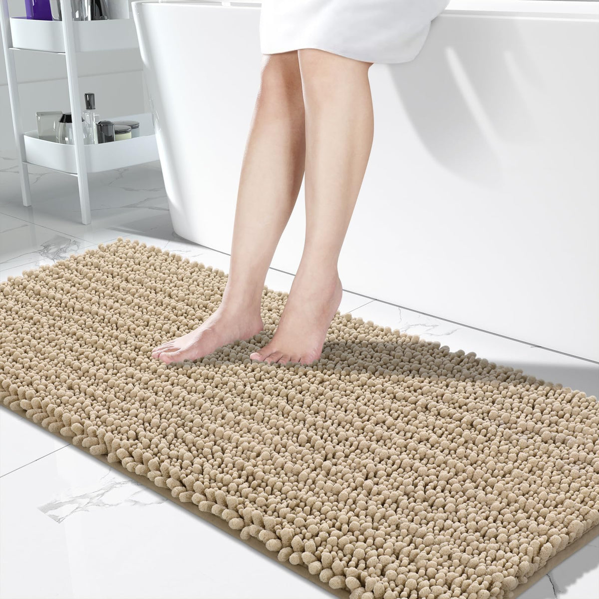 Yimobra Bathroom Rugs Non-Slip Washable – Extra Soft & Absorbent Chenille Bath Mat, Quick-Dry Plush Shaggy Floor & Vanity Bath Rugs for Tub & Shower, Modern Home Decor Accessories, 24 x 17, Grey